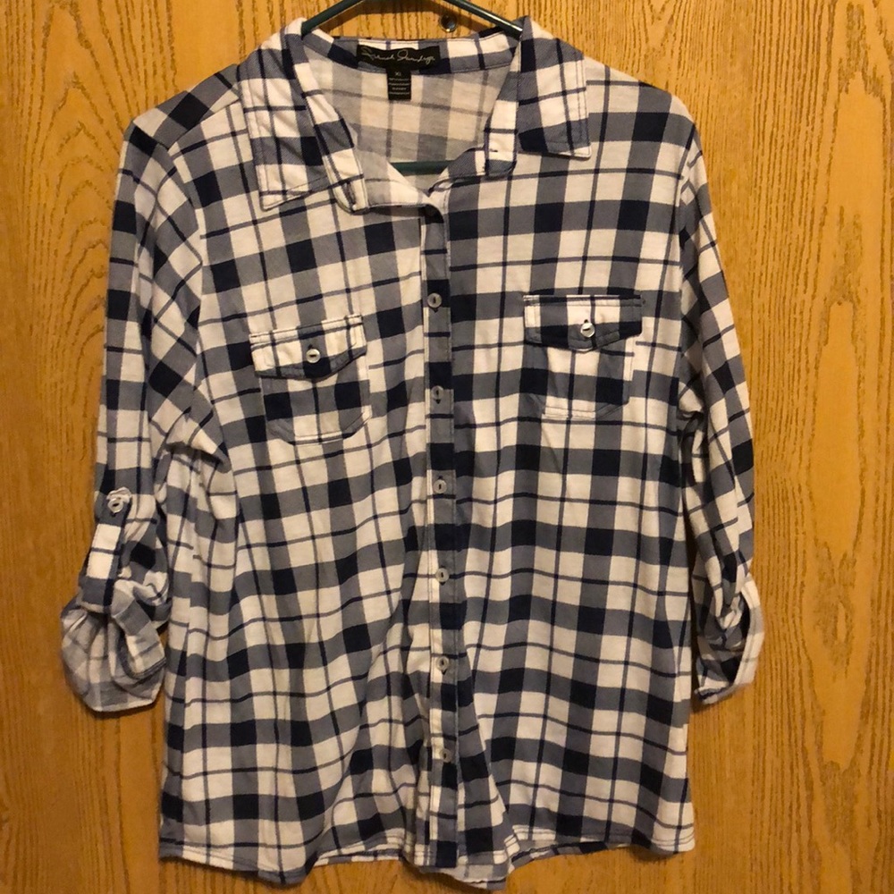 French Laundry plaid 3/4 sleeve shirt
